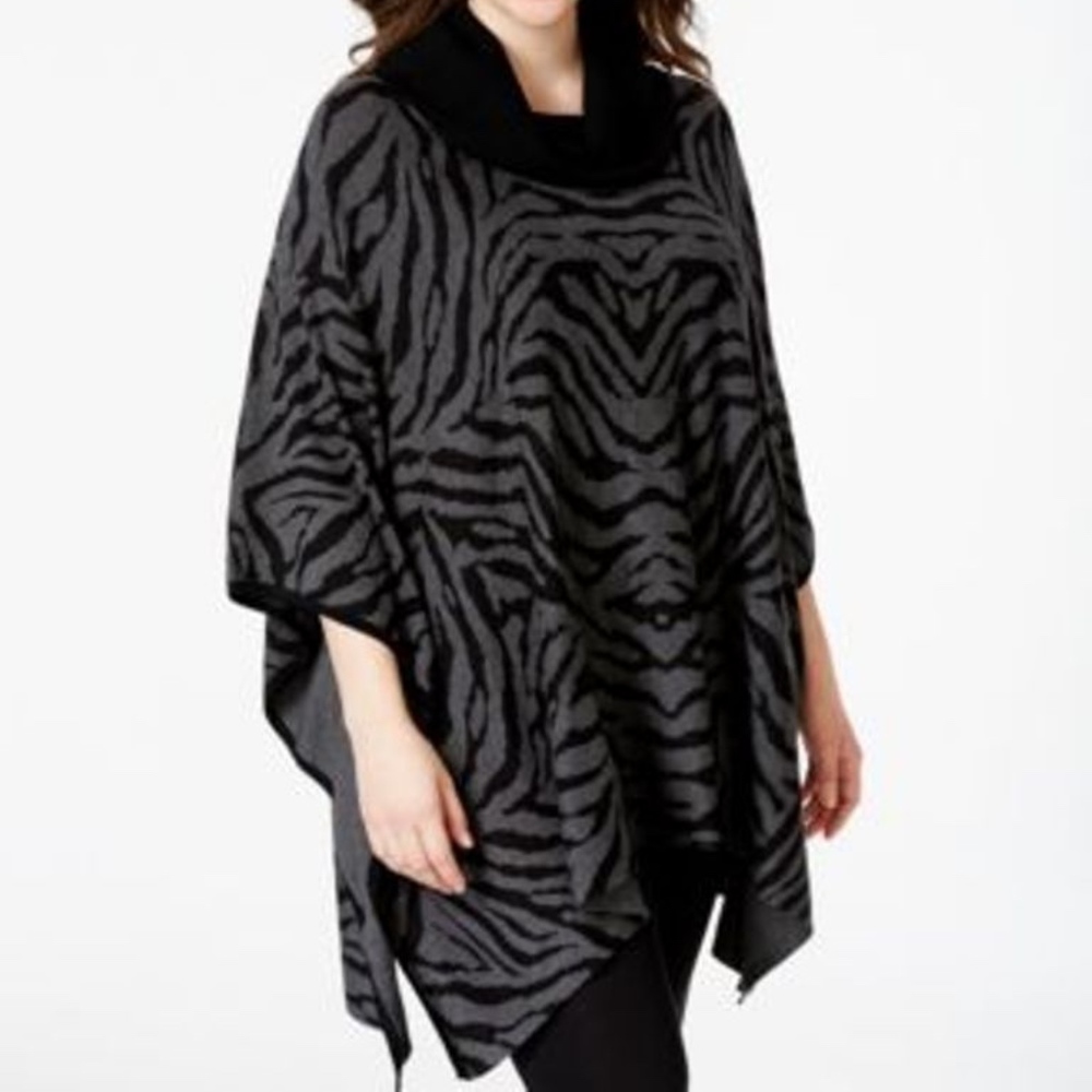 Charter Club Charcoal Cowl-Neck Sweater Poncho